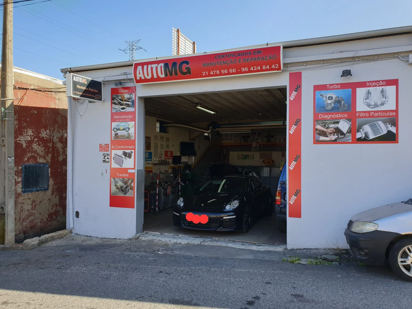 Fachada da oficina Auto MG em Odivelas